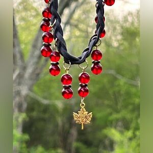 Gray Faux Suede necklace w/Gold leaf